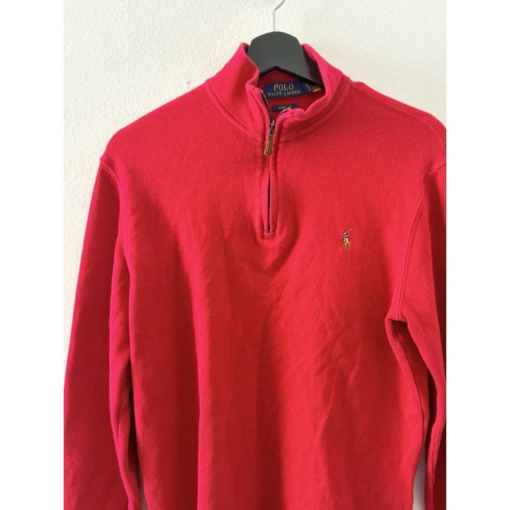 Polo Ralph Lauren Men's Estate Rib Quarter-Zip Pullover Sweater Red 100% Cotton